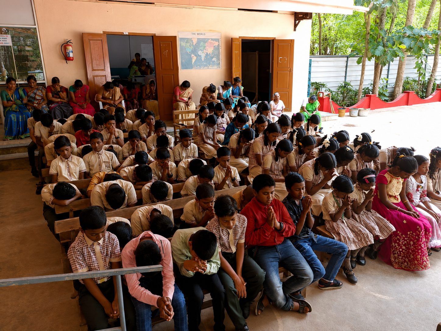 Students at morning assembly prayer